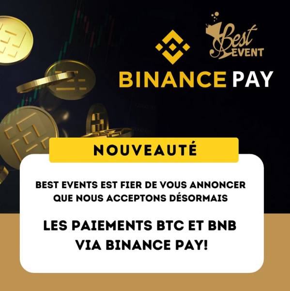 Règlement de vos prestations évènementielles en crypto-monnaies BTC et BNB via BINANCE PAY